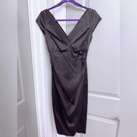 Maggie London Black V-Neck Cap Sleeve Cocktail Dress Size 6 - Picture 3 of 5